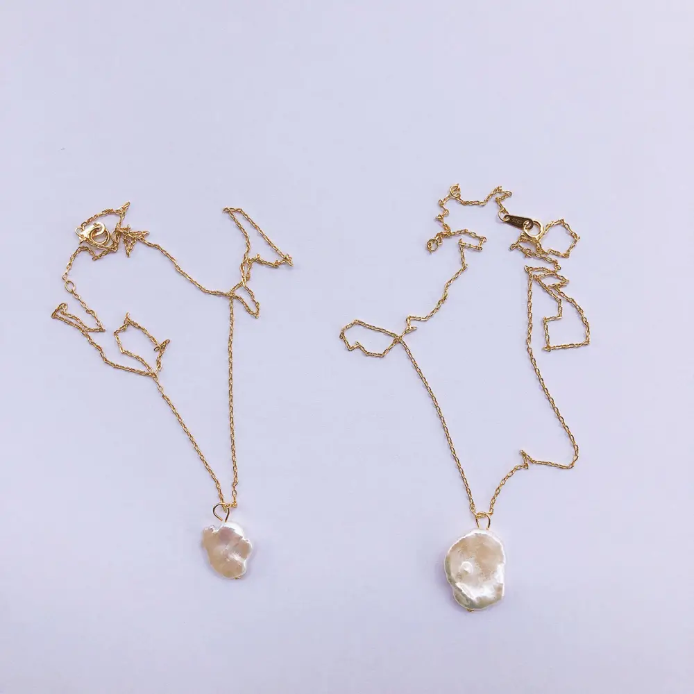 925 Sterling Silver Design Baroque Shaped Pearl Pendant Golden
