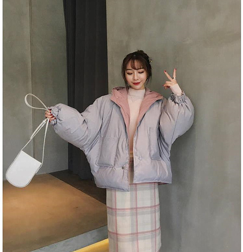 Women's Loose Casual Design Sense Jacket Cotton Coat Grey Pink - Shop at LoveMi