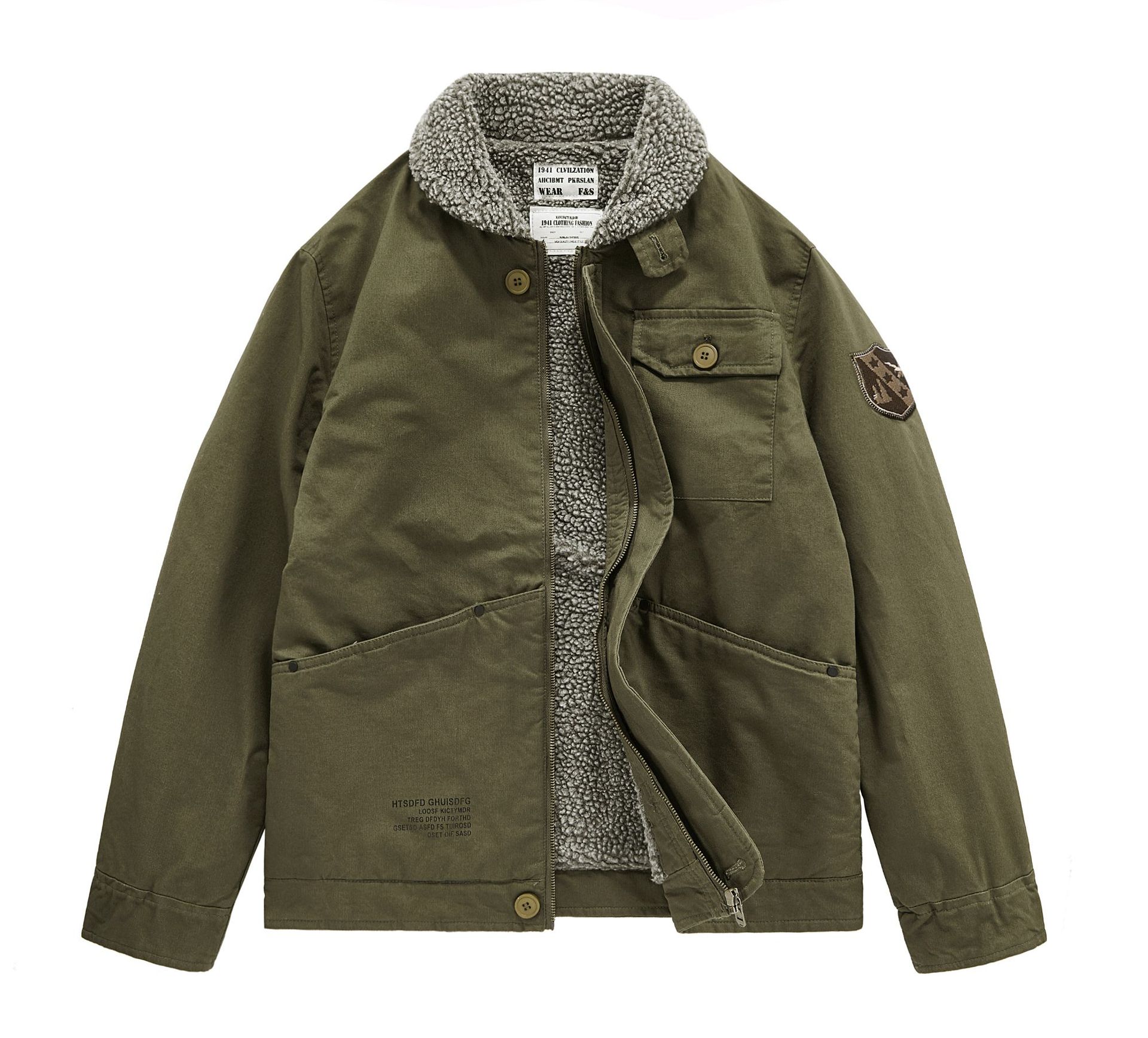 Men's Washed Cotton Coat Lamb Down Collar Casual Top