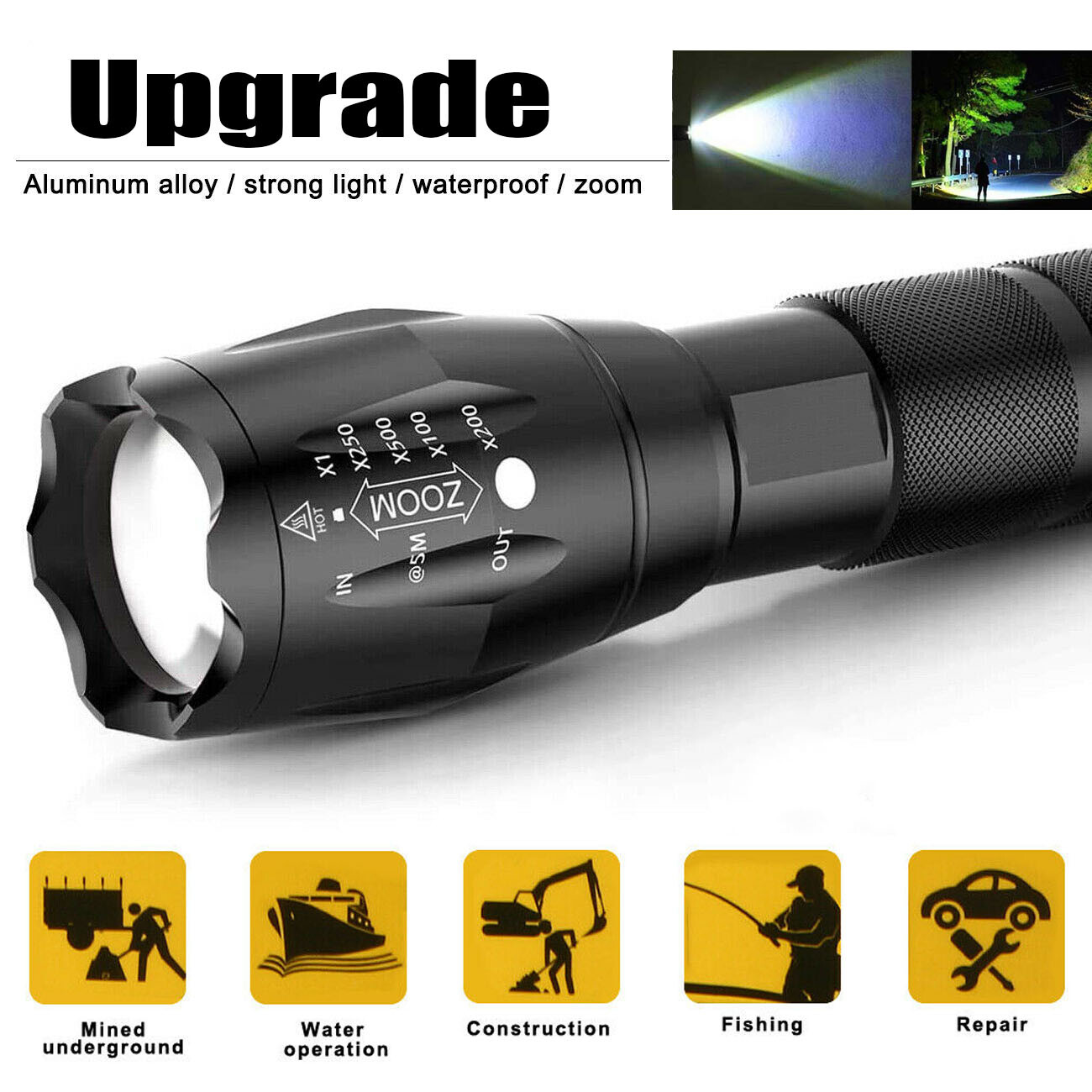 2 X 120000000LM Super Bright Flashlight LED Powerful Rechargeable Torch Zoomable — image 10