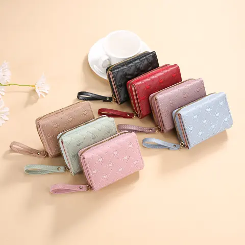 Short Style Small Purse Embroidery Coin Multi-card Buckle Zipper