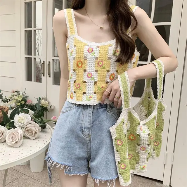 Sleeveless Vest Knit Top Outer Sling Yellow - Shop at LoveMi