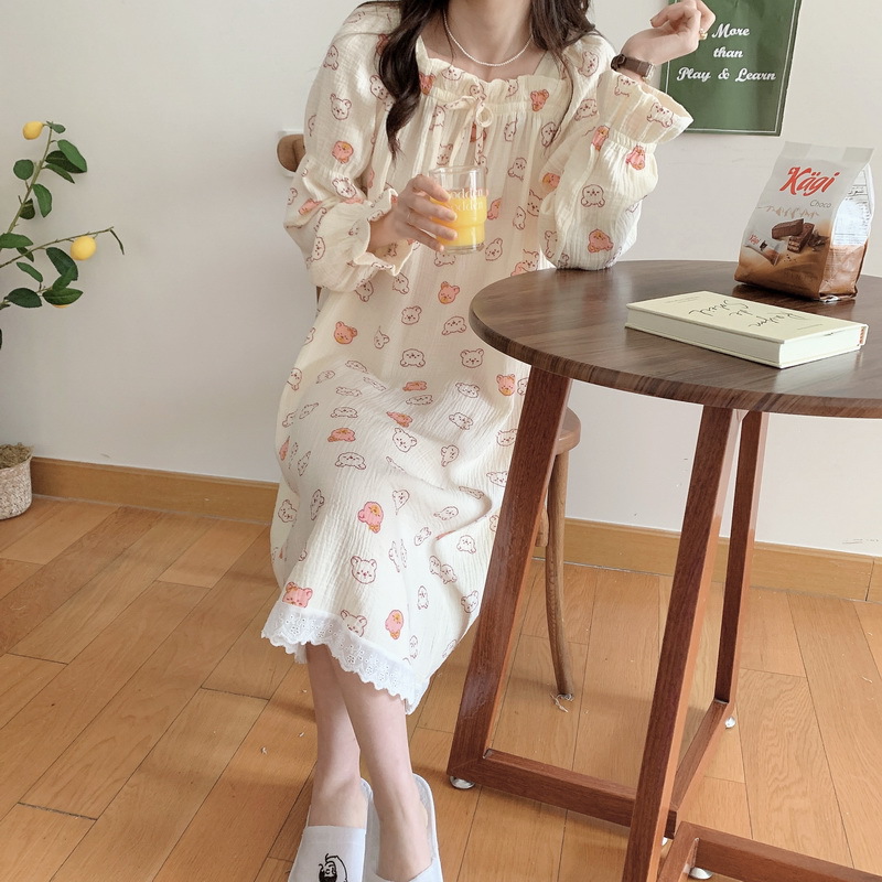 Title 5, Cute Cartoon Bear Cotton Yarn Nightdress Women