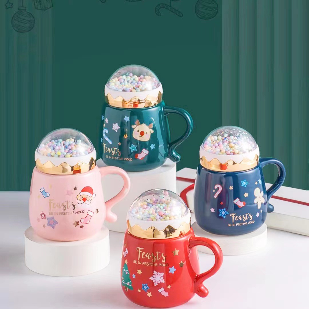 Red Christmas Ceramic Mug With Lid