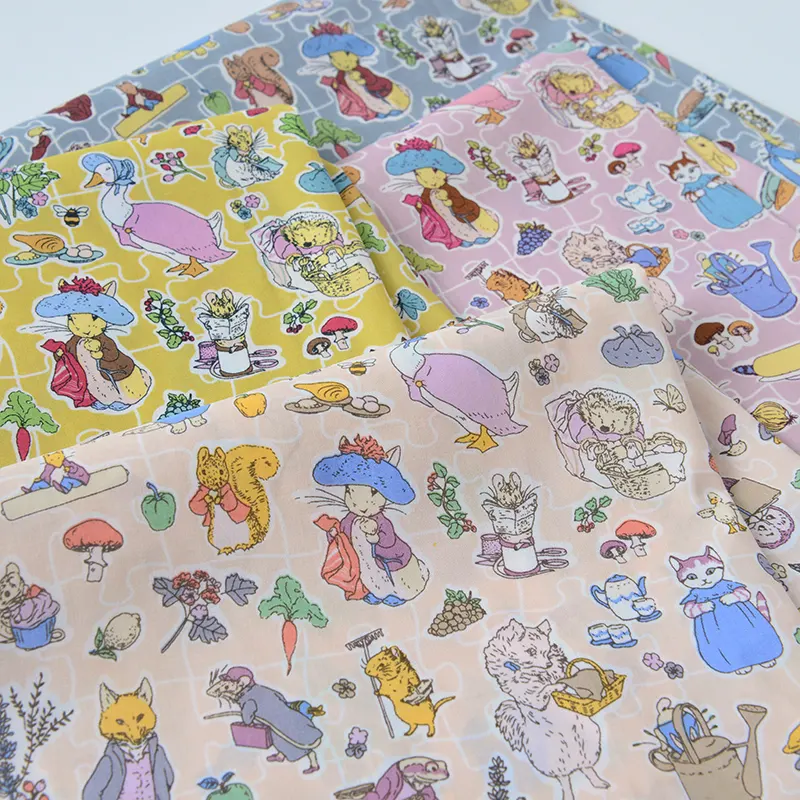 Summer Rabbit Illustration Cotton Fabric