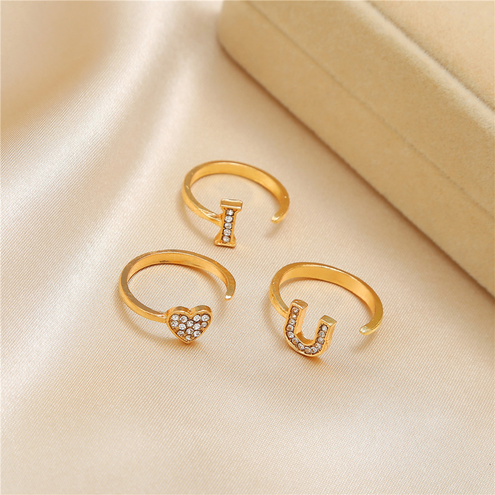 Letter Point Diamond Ring Women Cross-border New Couple Letter Ring Ring