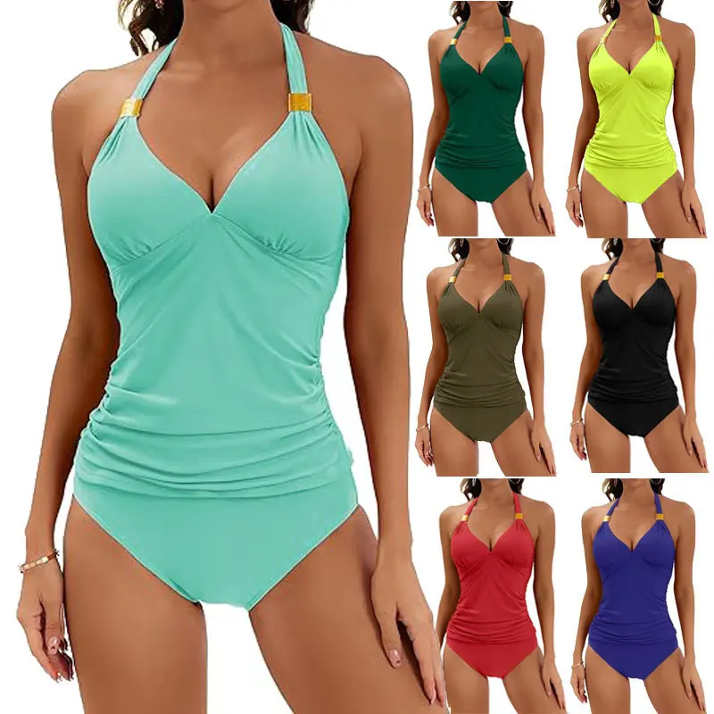 2pcs Solid Color Halter Neck Bikini Beach Fashion Sexy