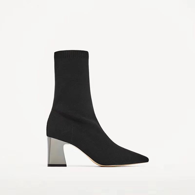 Net Red High Heeled Mid Tube All Match Single Boots