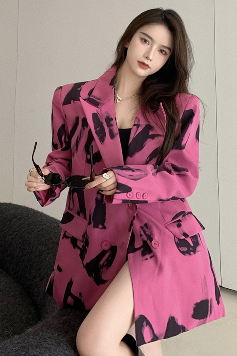 Women's Rose Red Casual Suit Jacket