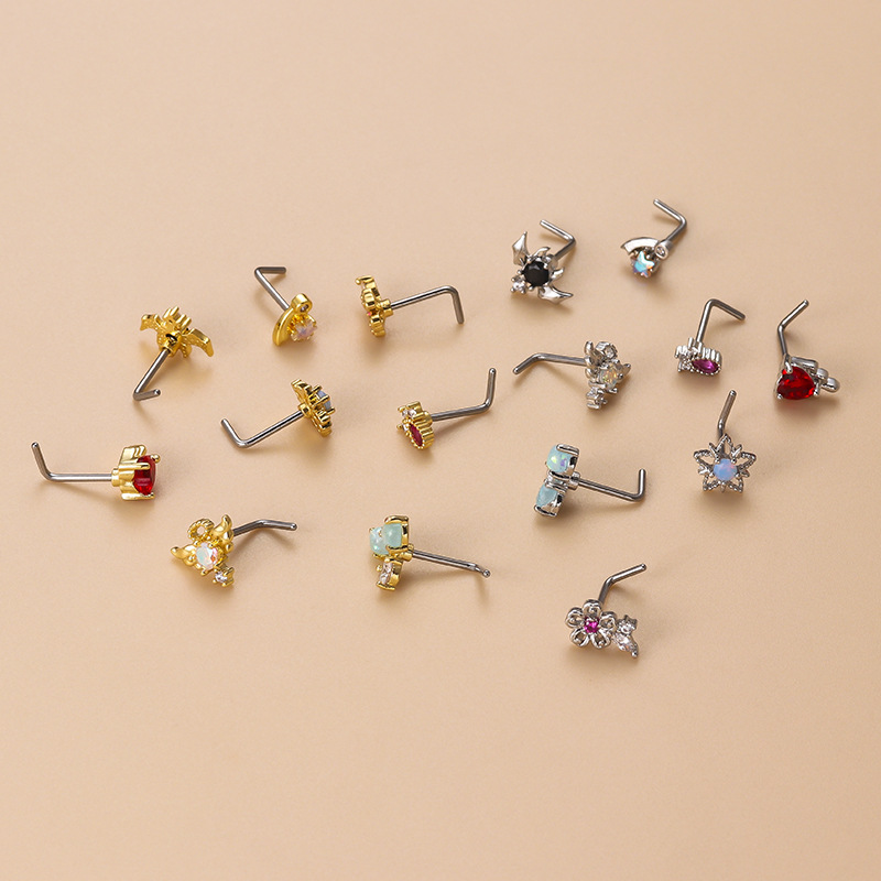 Water Drop Modeling Colorful Zircon L-bar Fashion Nose Nail