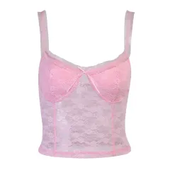 Solid Color Slim Fit Ins Strap Hollow Camisole - Pink - View 1