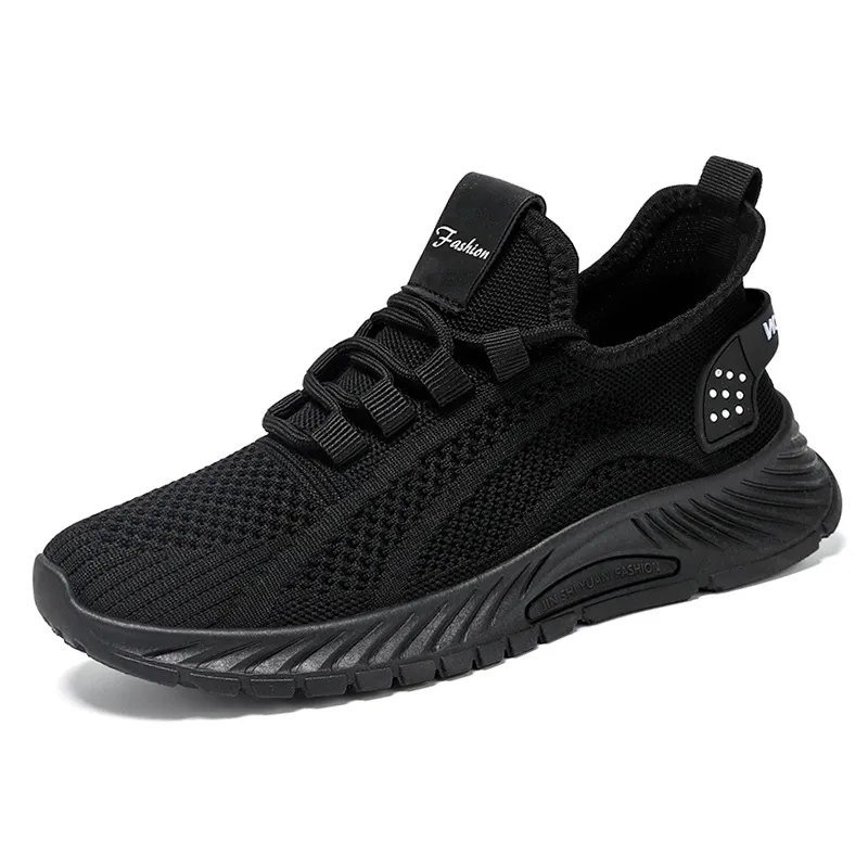 Fashion Casual Sports Shoes Women Lace Up Flat Shoes Lightweight Breathable Running Mesh Sneakers - Black