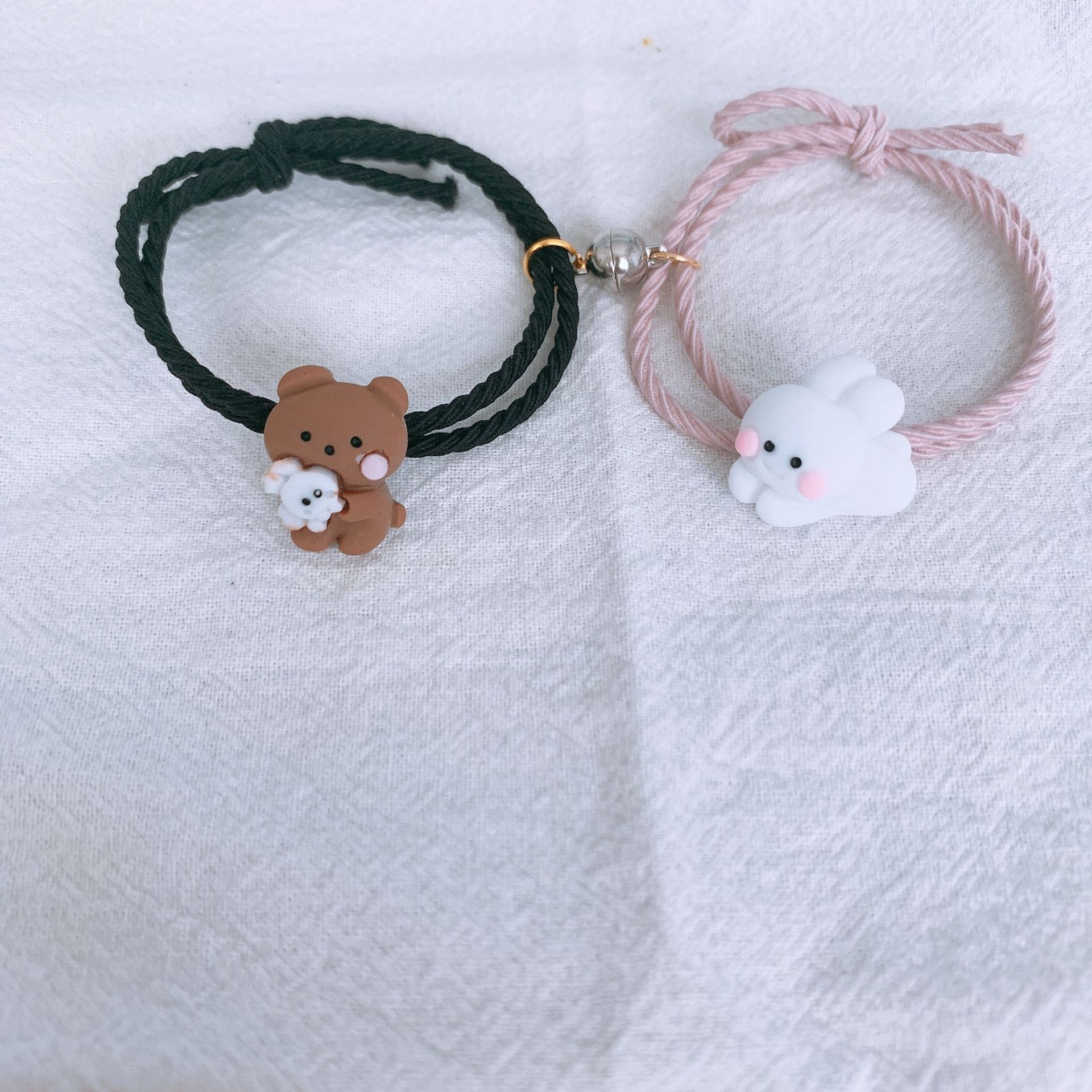 Hug Bear And Rabbit Couple Bracelet Magnetic Rubber Band