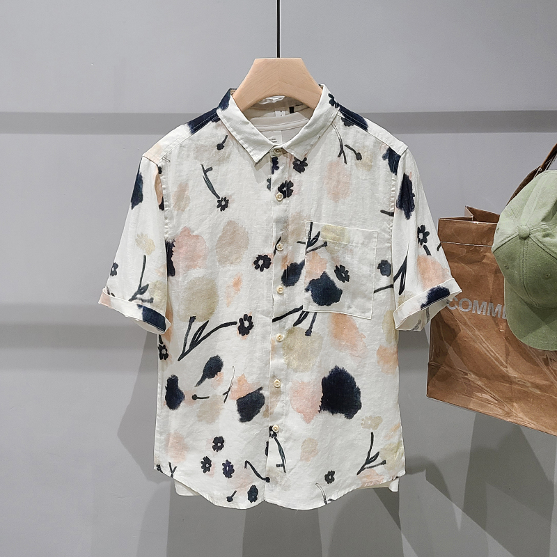 Men's Fashion Ink Floral Print Loose Shirt