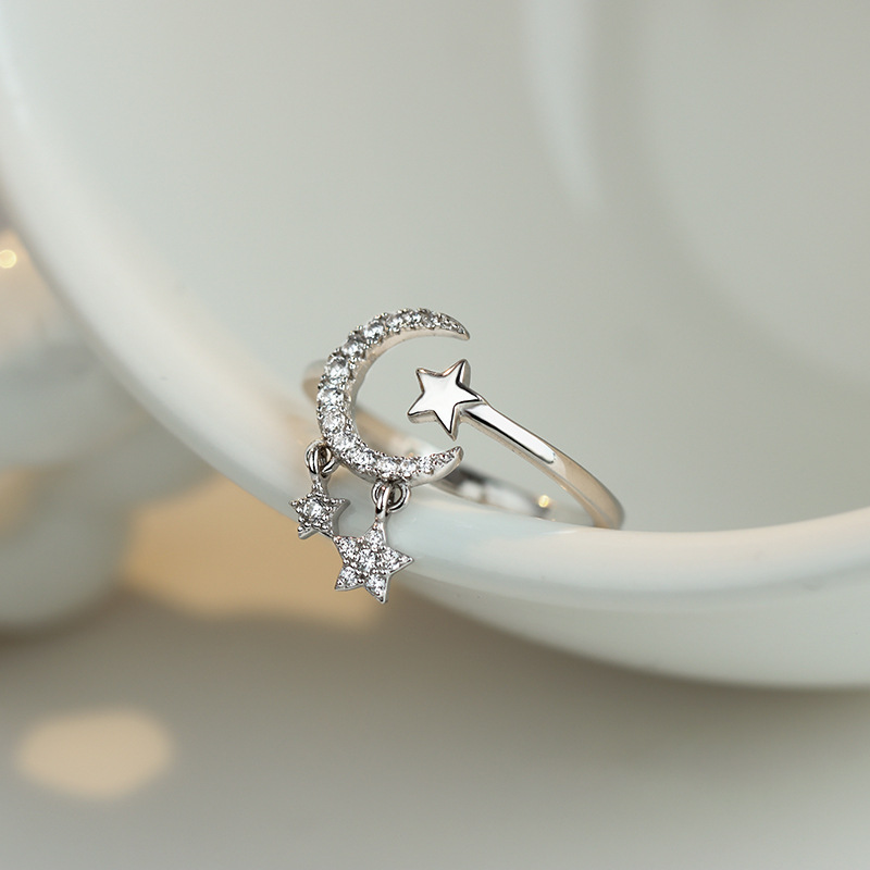 925 Sterling Silver Moon Tassel Ring