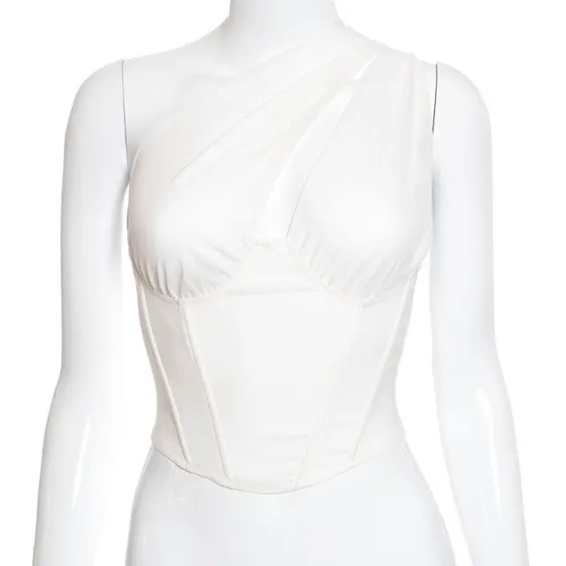 New Style Sexy One shoulder Mesh Slim Top White - Shop at LoveMi