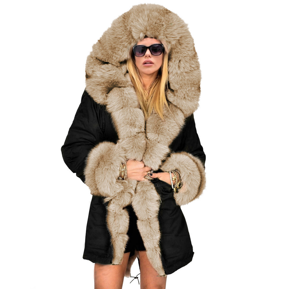 Slim-fit Warm Fur Collar Hooded Coat