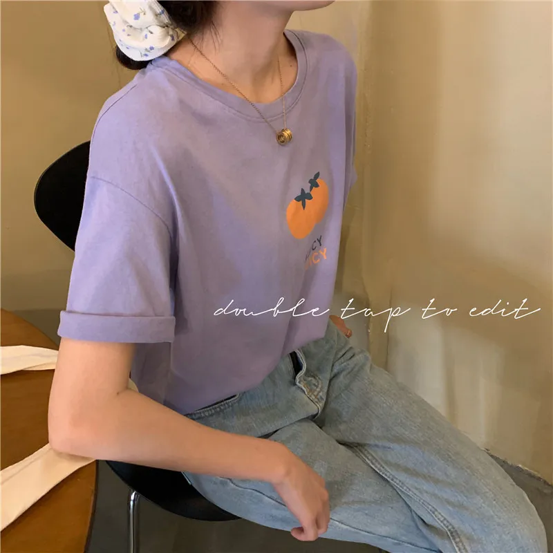 Summer Women's New Style Korean Loose Student Women's Short-sleeved T-shirt Blouse - Purple