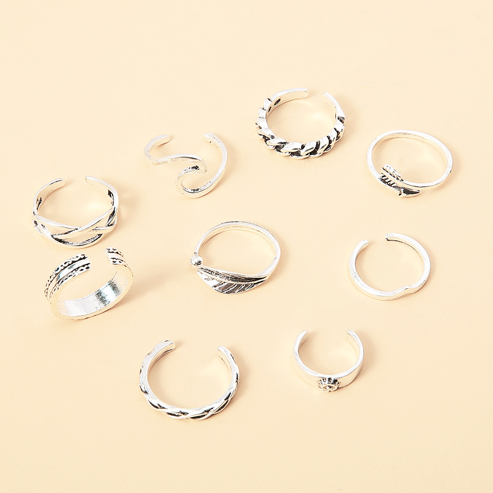 Amazon Foreign Trade New Beach Foot Ring Hollow Leaf Geometric Joint Foot Ring 9 Piece
