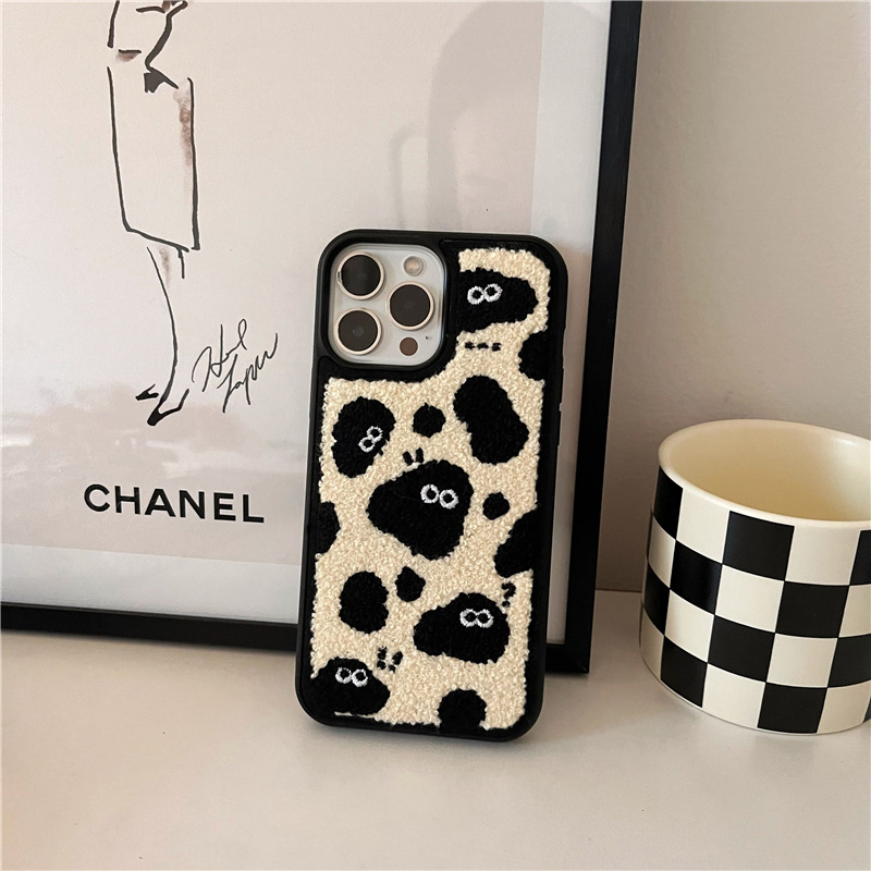 Title 4, Plush Embroidery Cute Briquettes Phone Case