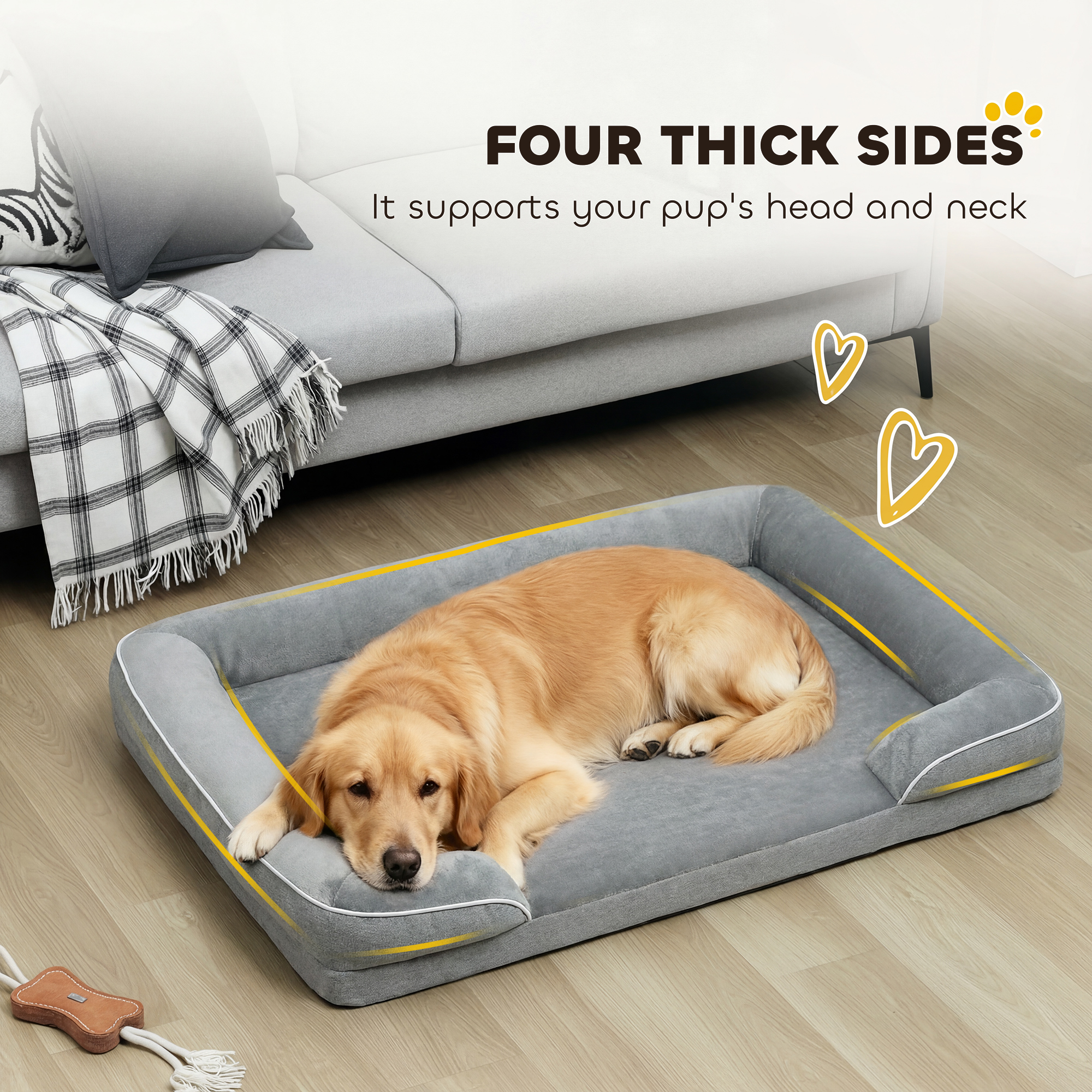 Dog Sofa Bed, Detachable Machine Wash Pet Bed With Non Slip Bottom, Suitable For Small, Medium, And Large Dogs, Grey detail photo 2