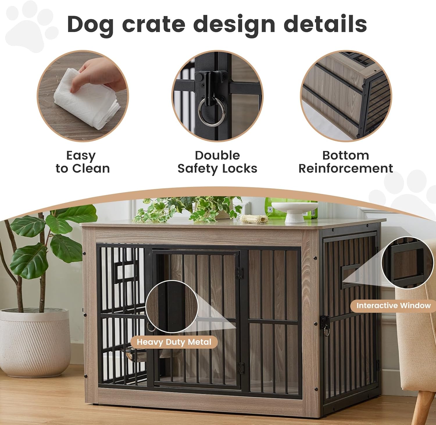 S Code-Dog Crate Furniture,Rustic Grey - Heavy Duty Dog Cage,Three Door Wooden — image 7
