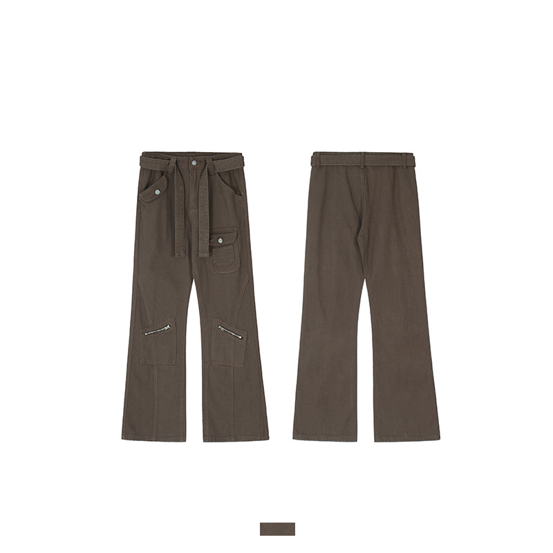 Multi-pocket Micro-flare Cargo Pants With Vintage Zip