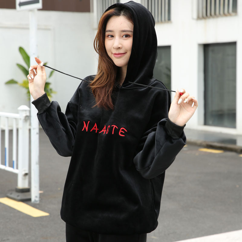 Title 2, Letter Hood and Velvet Long Sleeve T-shirt