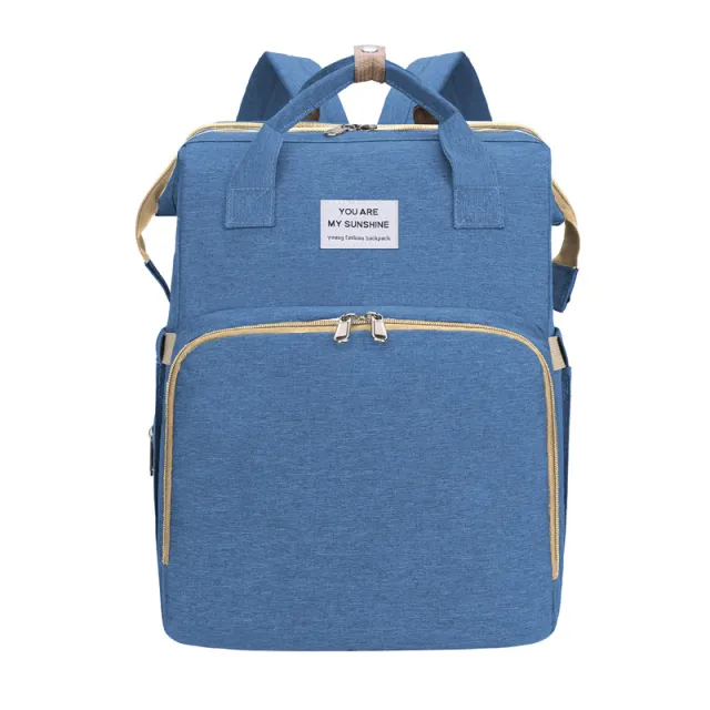 Portable Folding Crib Double Shoulder Mommy Bag Blue - Shop at LoveMi