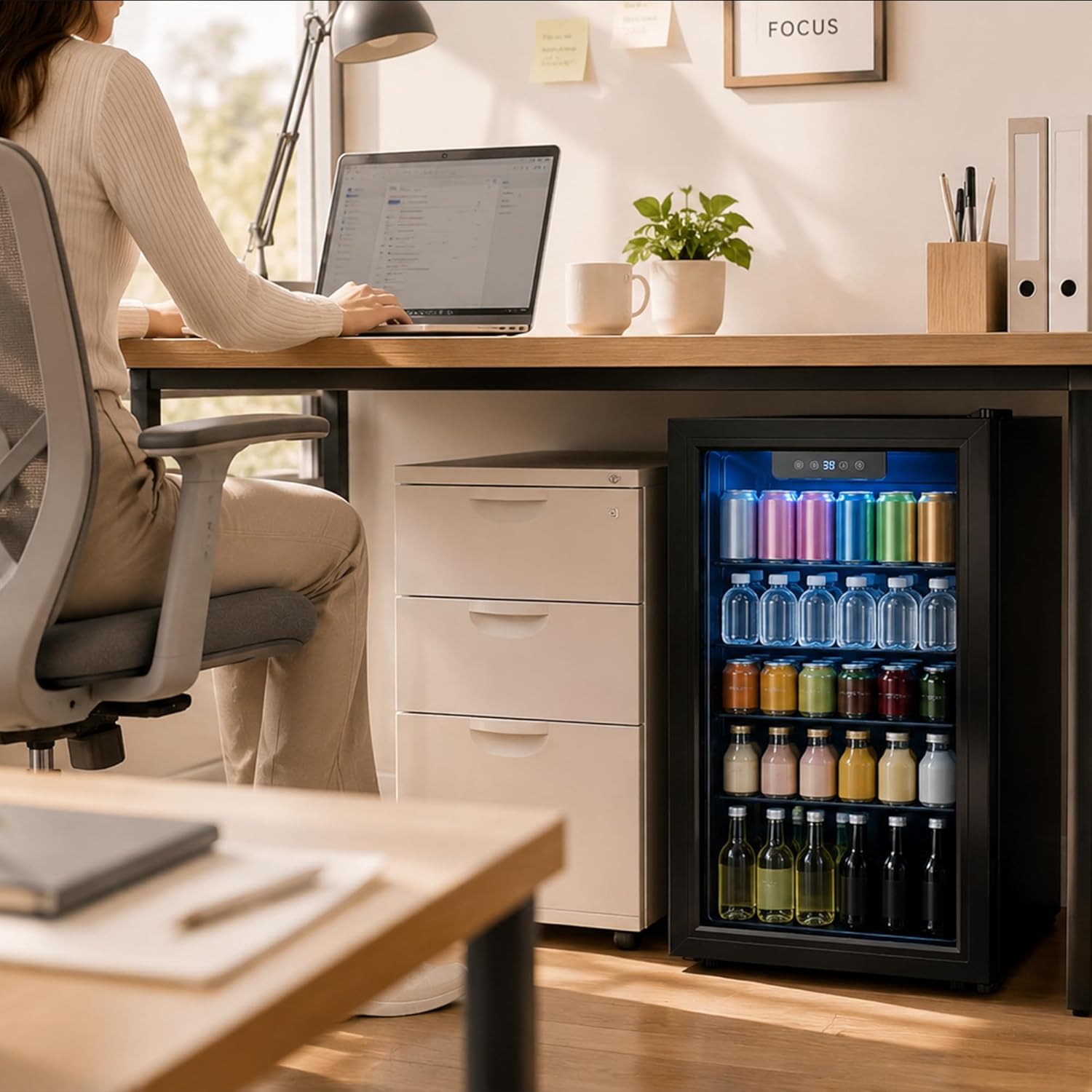 3.3 Cu Ft Beverage Refrigerator, 126 Can Mini Fridge With Glass Door, Digital Temperature Control, Quiet Beverage Cooler Fridge For Beer Soda Wine, Air Cooling For Home Office Bar