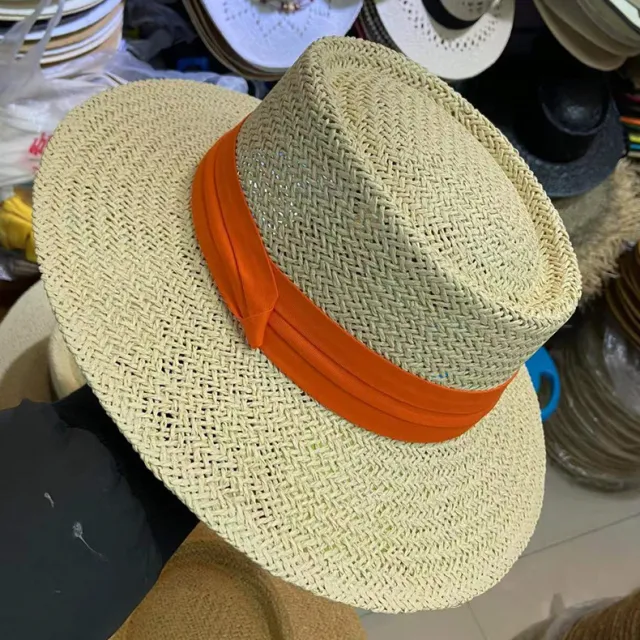 Summer Female Flat Straw Hat Sun Visor Hat Lafite Beige Orange - Shop at LoveMi