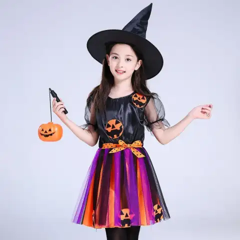 Halloween Costume Children Cosplay Witch Skirt Hat Ball Pumpkin