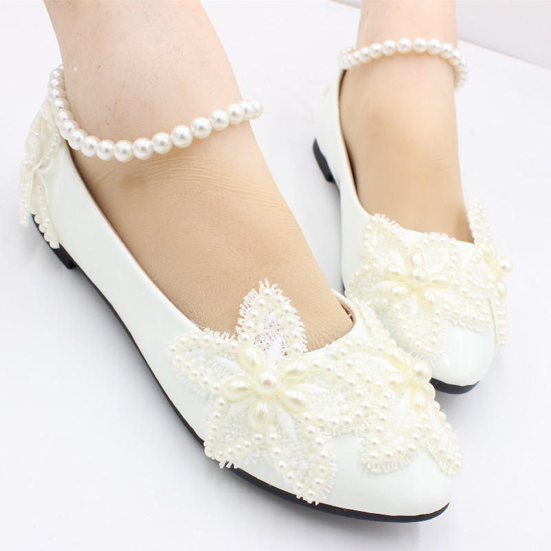 White Flat Bottom Butterfly Bead Chain Shoes White - Shop at LoveMi