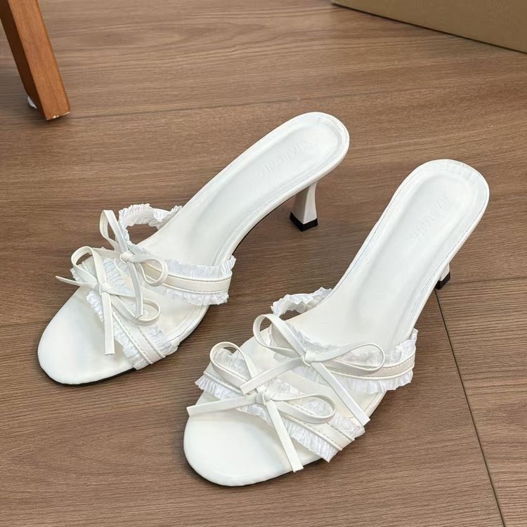 Women's Bowknot High Heel Slide Sandals, Slim Heel Slip On Mules, Elegant... 3