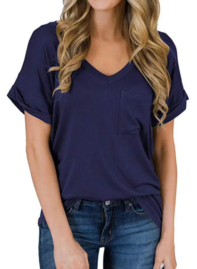 Women's V Neck Pocket Tee Roll Navy - Shop at LoveMi