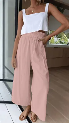 Women's High Waist Wide Leg Pants Loose Multicolor - Pink - View 1