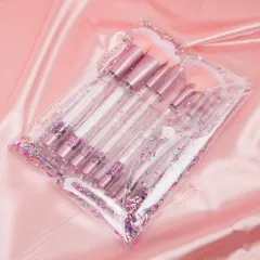 New 7-piece Transparent Crystal Handle Cosmetic Brush Set - Pink - View 1