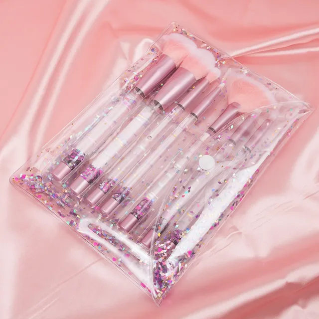 New 7 piece Transparent Crystal Handle Cosmetic Brush Set Pink - Shop at LoveMi