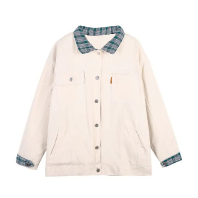 Stitching Port Style Jacket Denim Outer Apricot - Shop at LoveMi