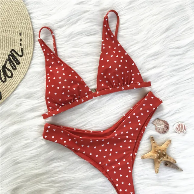 European And American Sexy Cute Bikini Retro Love Print Swimsuit Red - Shop at LoveMi