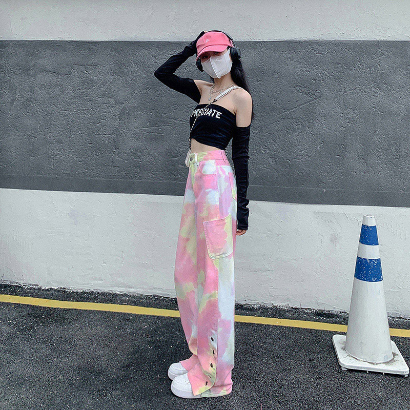 Makaron High Waist Wide Leg Jeans Female Pink - Shop at LoveMi