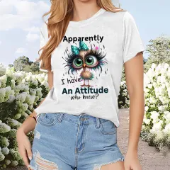 Women's Cute Animal Print Short Sleeve T-Shirt Summer Casual Letter Graphic Tee Round Neck Top - White - View 1