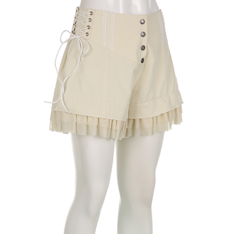 Title 6, Damen High Waist Loose Shorts mit Rüschennähten...