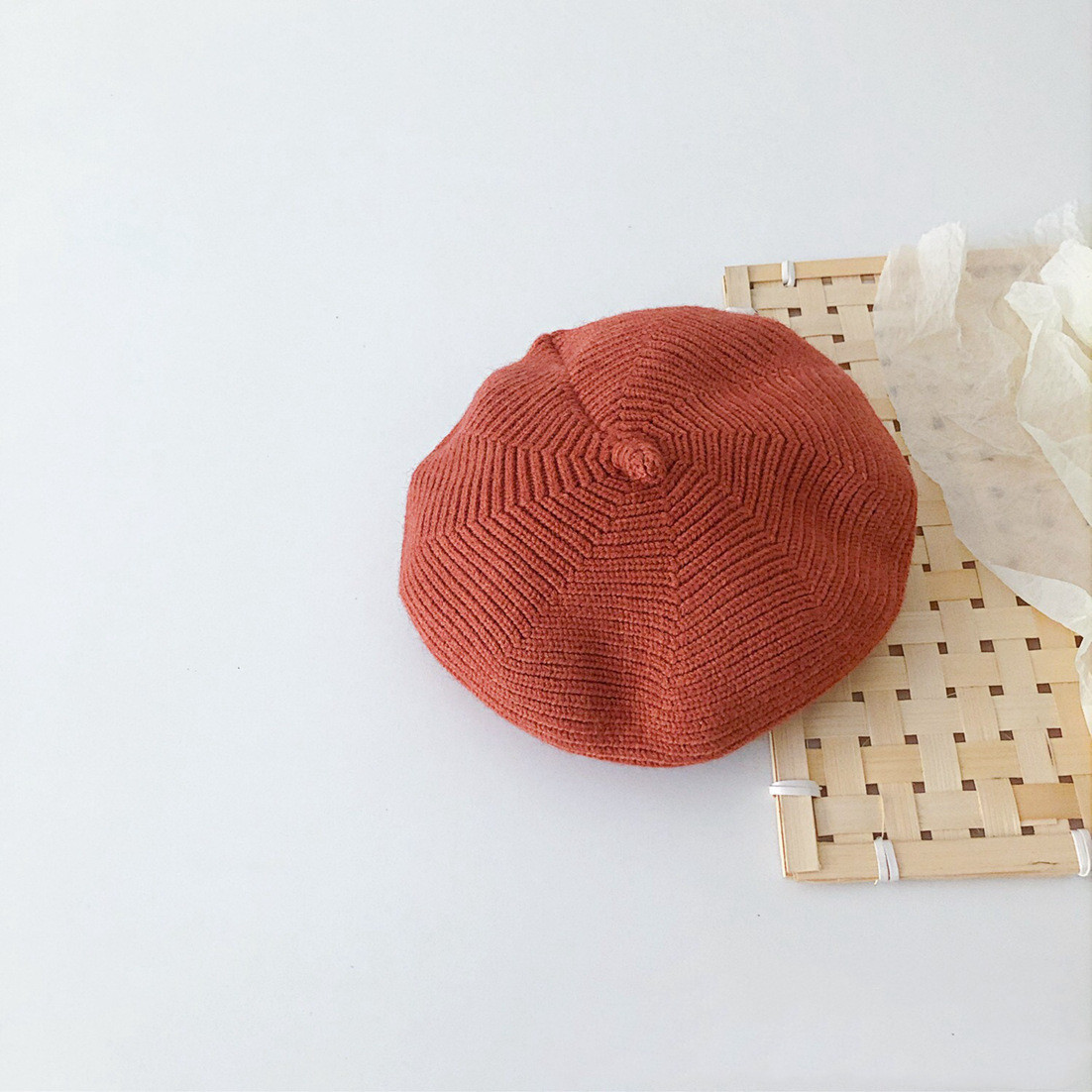 Solid Color Pacifier Kids Knit Beret Hat