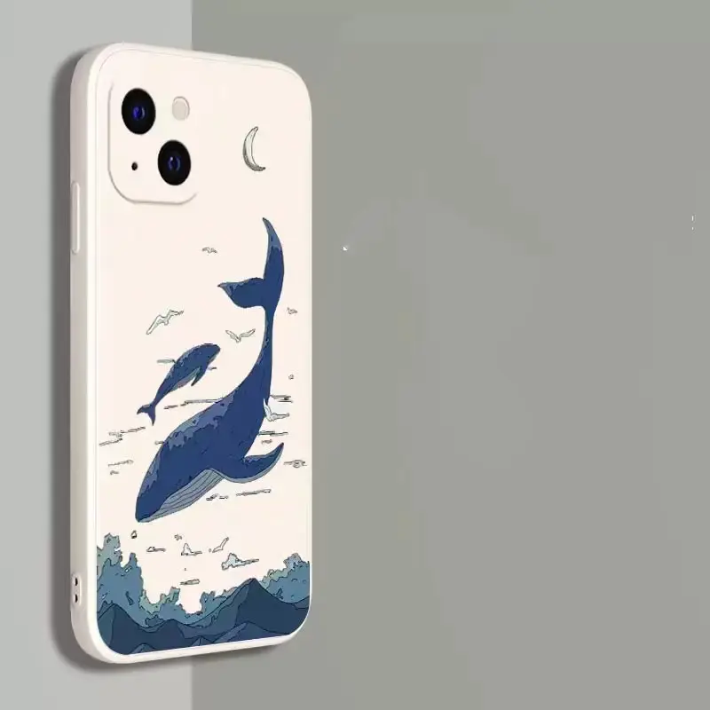 Whale Phone Case Illustration Right Angle Edge Liquid Silicone All-pack Anti-fall Cover