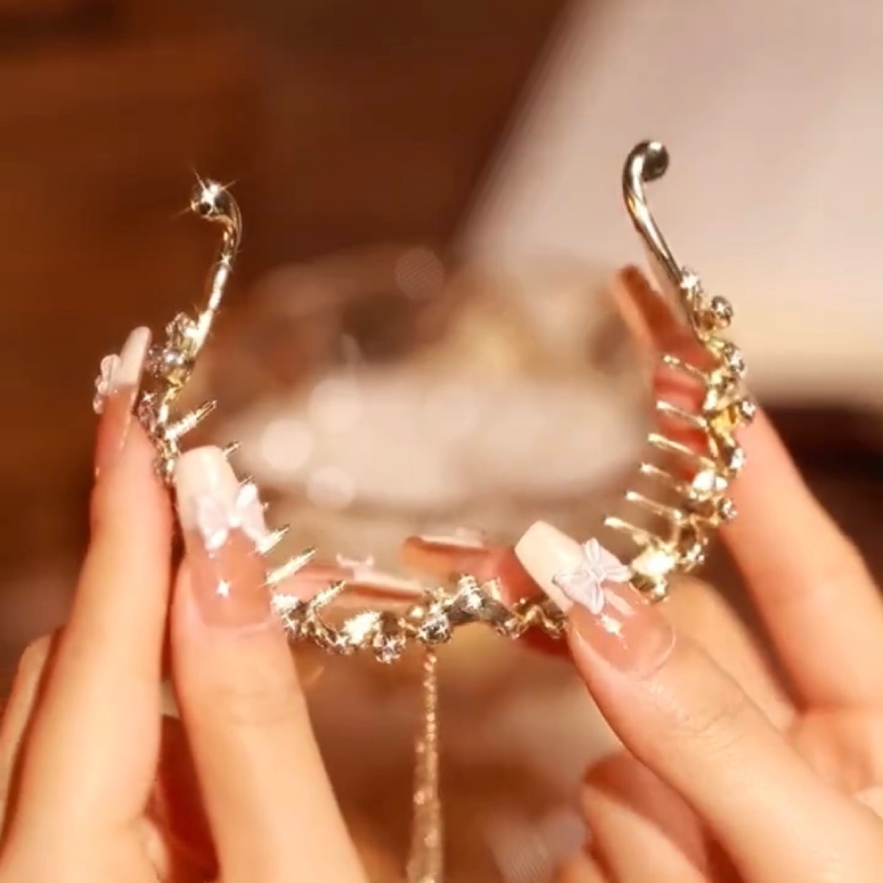 Hollow Pearl Ponytail Buckle Zircon Tassel