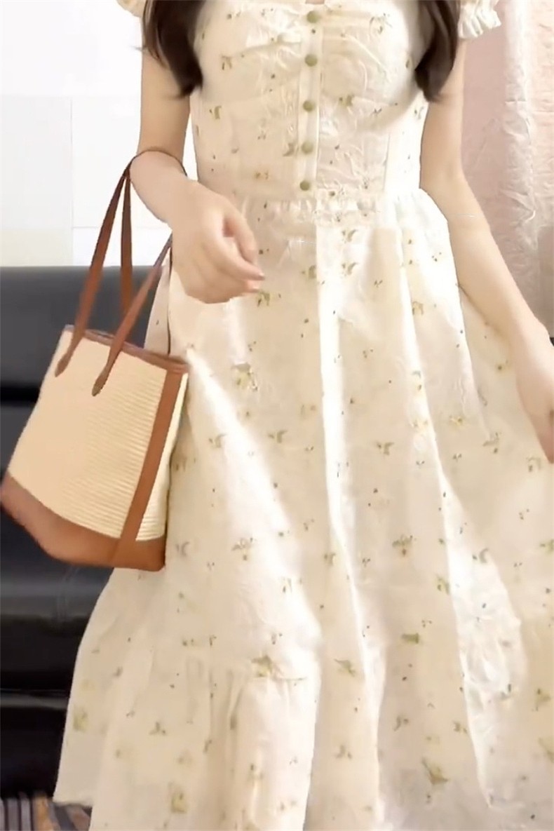 Tea Break French First Love Fragmented Flower Dress New Bubble Sleeves