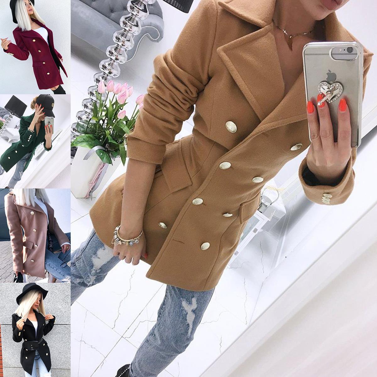 Women's Mid-length Coat Double-breasted Woolen Coat