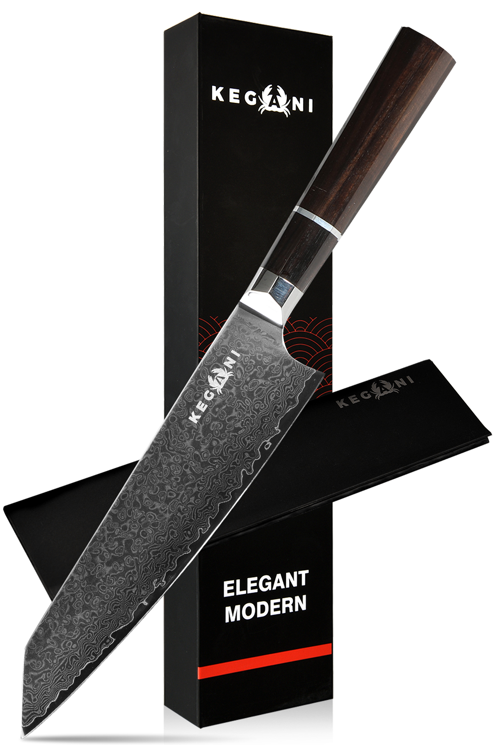 Kegani Japanese Kiritsuke Chef Knife with 67 Layers VG-10 Damascus Steel and Ebony Full Tang Handle for Sushi and Gyuto Knife