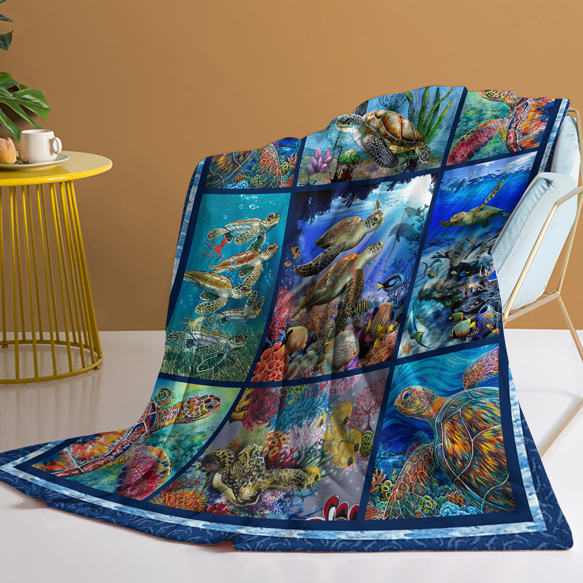 Of Flannel Coral Turtle Cute Pet Theme Soft And Fluffy Multifunctional Outdoor Beach Camping Living Room Sofa Office Nap Printed Blanket Blue - Shop at LoveMi